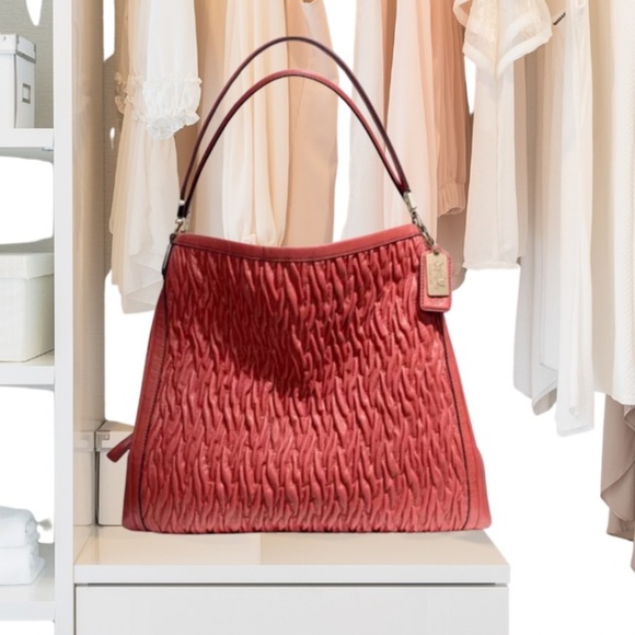 COACH Madison Phoebe Shoulder
Bag in Gathered Twist Leather, Vermilion - Picture 1 of 11
